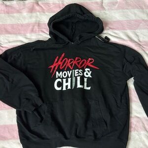 HORROR MOVIES & CHILL Black Hoodie with Red and White Graphic